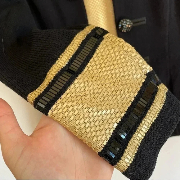 St. John Evening Marie Gray Jacket Blazer Jeweled Black Metallic Gold Shoulder - Picture 3 of 14